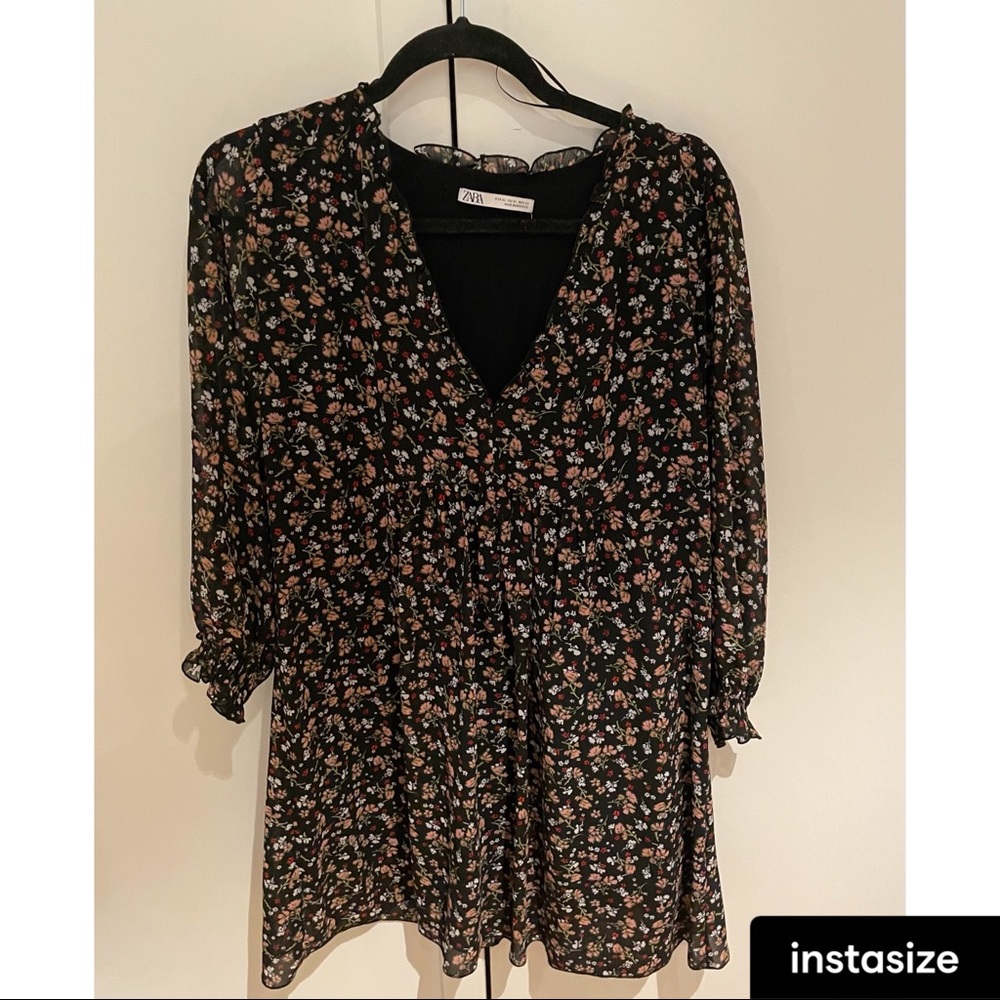 zara floral long sleeve mini dress